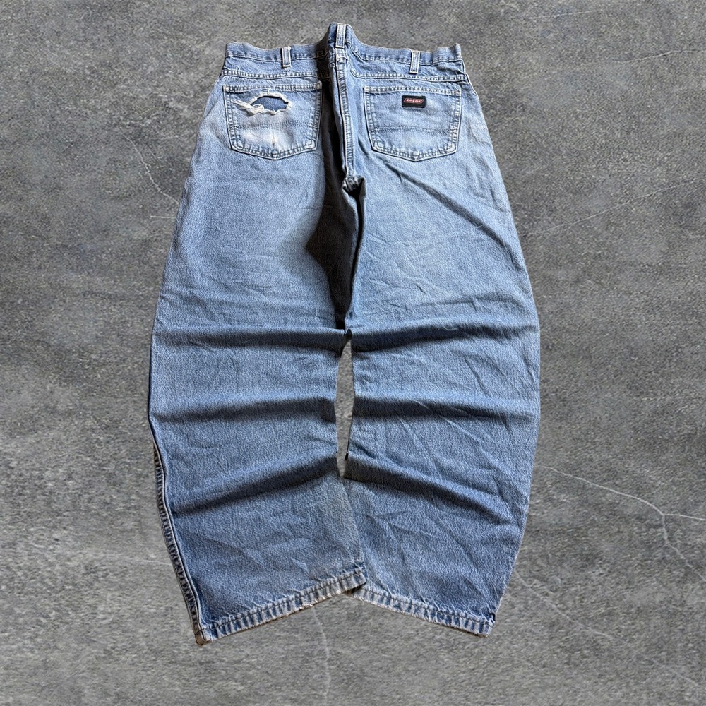 Vintage Dickies Y2K Light Wash Super Baggy‎ Fit Distressed Denim Jeans Size 40